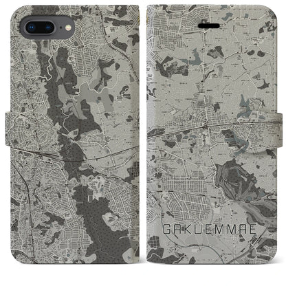 【学園前（奈良県）】地図柄iPhoneケース（手帳タイプ）モノトーン・iPhone 8Plus /7Plus / 6sPlus / 6Plus 用