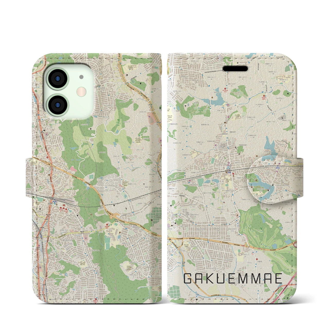 【学園前（奈良県）】地図柄iPhoneケース（手帳タイプ）