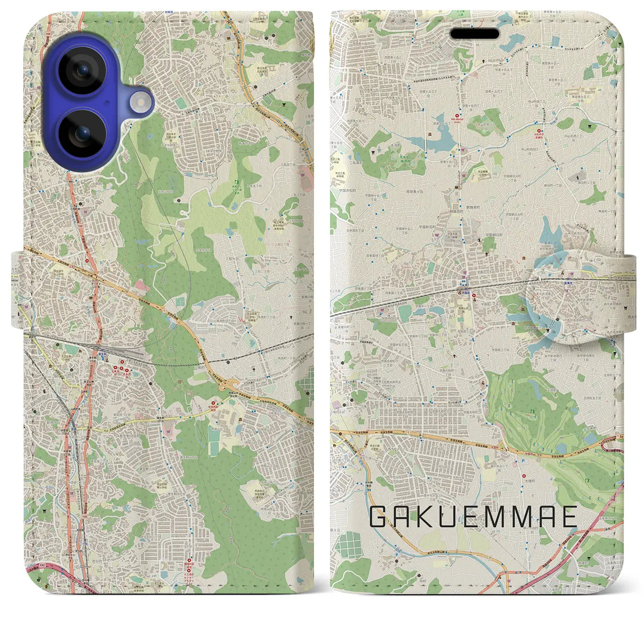 【学園前（奈良県）】地図柄iPhoneケース（手帳タイプ）