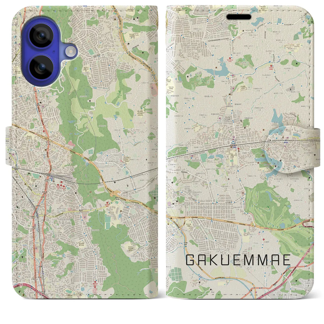 【学園前(奈良県)】地図柄iPhoneケース(手帳タイプ)ナチュラル・iPhone 16 Pro Max 用