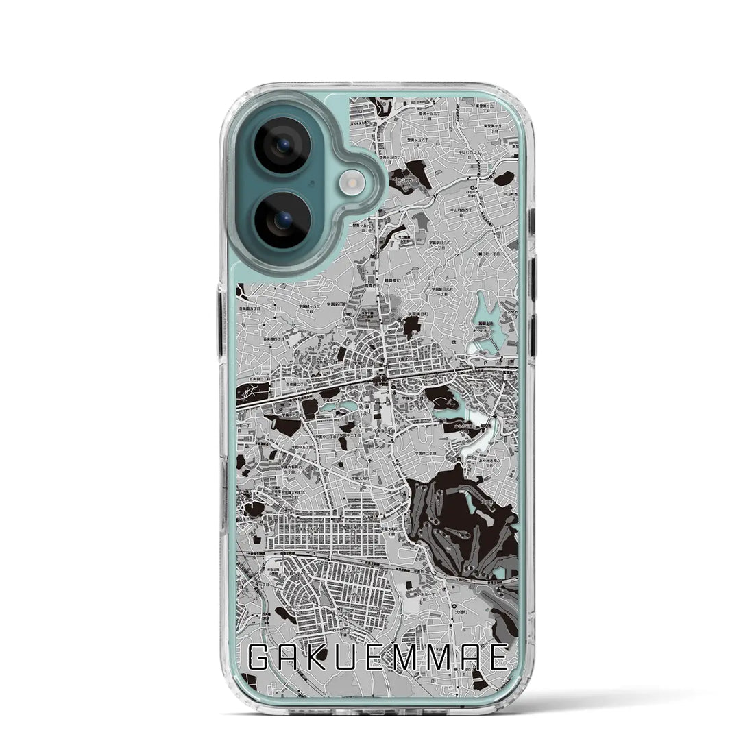 【学園前（奈良県）】地図柄iPhoneケース（MagSafeタイプ）モノトーン・iPhone 16 Pro 用