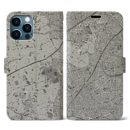 【学芸大学（東京都）】地図柄iPhoneケース（手帳タイプ）モノトーン・iPhone 12 / 12 Pro 用