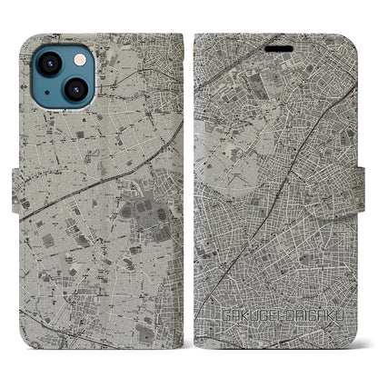 【学芸大学（東京都）】地図柄iPhoneケース（手帳タイプ）モノトーン・iPhone 13 用