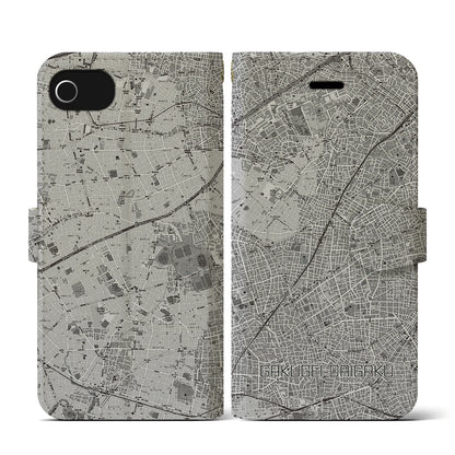 【学芸大学（東京都）】地図柄iPhoneケース（手帳タイプ）モノトーン・iPhone SE（第3 / 第2世代） / 8 / 7 / 6s / 6 用