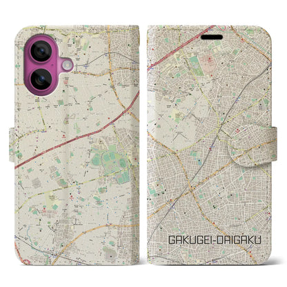 【学芸大学（東京都）】地図柄iPhoneケース（手帳タイプ）ナチュラル・iPhone 16 Pro 用