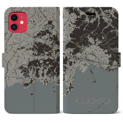 【蒲郡（愛知県）】地図柄iPhoneケース（手帳タイプ）モノトーン・iPhone 11 用