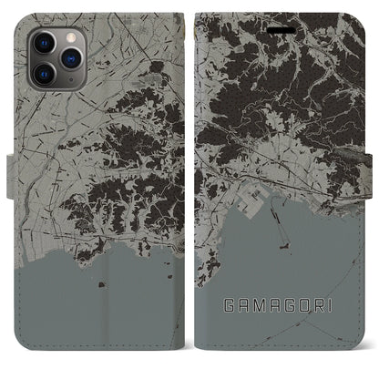 【蒲郡（愛知県）】地図柄iPhoneケース（手帳タイプ）モノトーン・iPhone 11 Pro Max 用