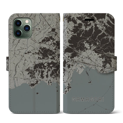 【蒲郡（愛知県）】地図柄iPhoneケース（手帳タイプ）モノトーン・iPhone 11 Pro 用