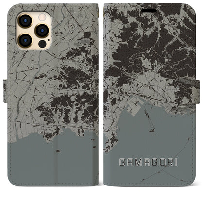 【蒲郡（愛知県）】地図柄iPhoneケース（手帳タイプ）モノトーン・iPhone 12 Pro Max 用