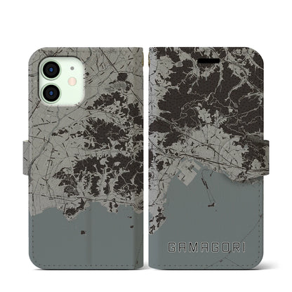 【蒲郡（愛知県）】地図柄iPhoneケース（手帳タイプ）モノトーン・iPhone 12 mini 用