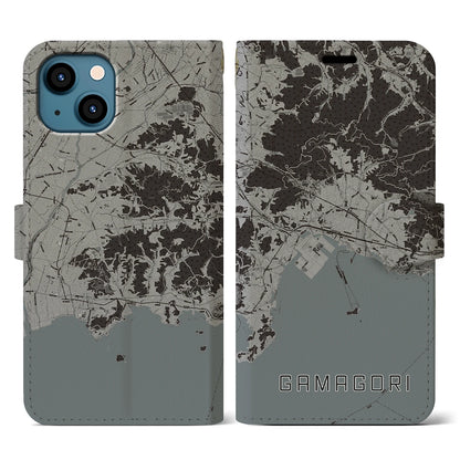 【蒲郡（愛知県）】地図柄iPhoneケース（手帳タイプ）モノトーン・iPhone 13 用