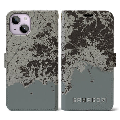 【蒲郡（愛知県）】地図柄iPhoneケース（手帳タイプ）モノトーン・iPhone 14 用