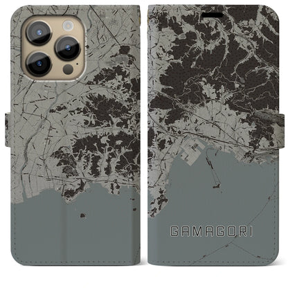 【蒲郡（愛知県）】地図柄iPhoneケース（手帳タイプ）モノトーン・iPhone 14 Pro Max 用