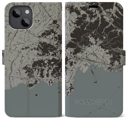 【蒲郡（愛知県）】地図柄iPhoneケース（手帳タイプ）モノトーン・iPhone 14 Plus 用