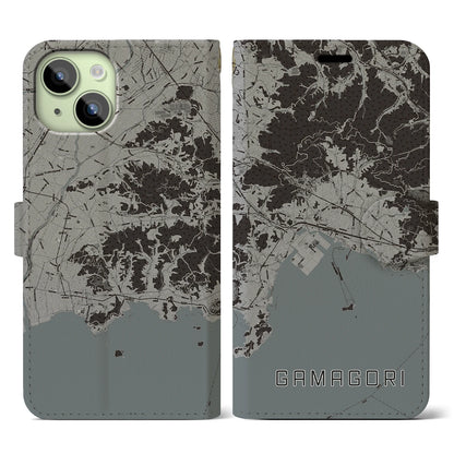 【蒲郡（愛知県）】地図柄iPhoneケース（手帳タイプ）モノトーン・iPhone 15 用