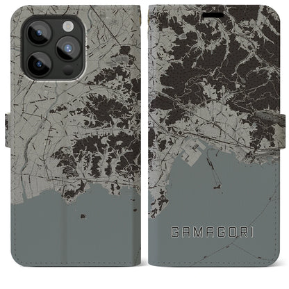 【蒲郡（愛知県）】地図柄iPhoneケース（手帳タイプ）モノトーン・iPhone 15 Pro Max 用