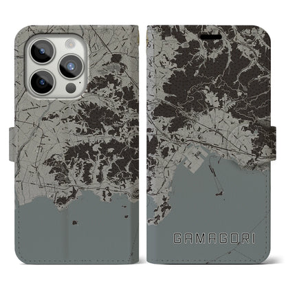 【蒲郡（愛知県）】地図柄iPhoneケース（手帳タイプ）モノトーン・iPhone 15 Pro 用