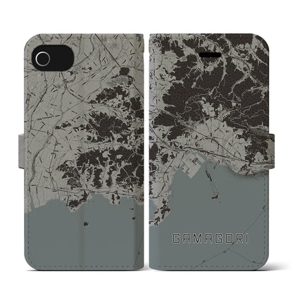 【蒲郡（愛知県）】地図柄iPhoneケース（手帳タイプ）モノトーン・iPhone SE（第3 / 第2世代） / 8 / 7 / 6s / 6 用