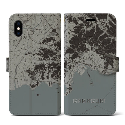 【蒲郡（愛知県）】地図柄iPhoneケース（手帳タイプ）モノトーン・iPhone XS / X 用