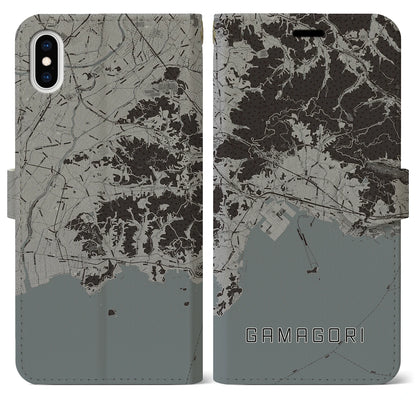 【蒲郡（愛知県）】地図柄iPhoneケース（手帳タイプ）モノトーン・iPhone XS Max 用
