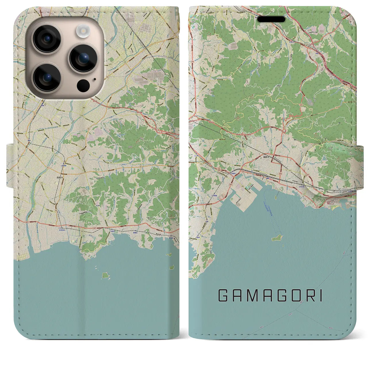 【蒲郡（愛知県）】地図柄iPhoneケース（手帳タイプ）ナチュラル・iPhone 16 Plus 用