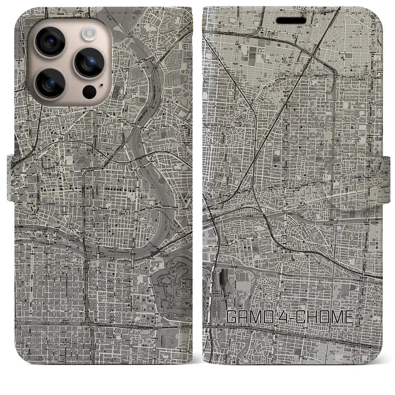 【蒲生四丁目（大阪府）】地図柄iPhoneケース（手帳タイプ）