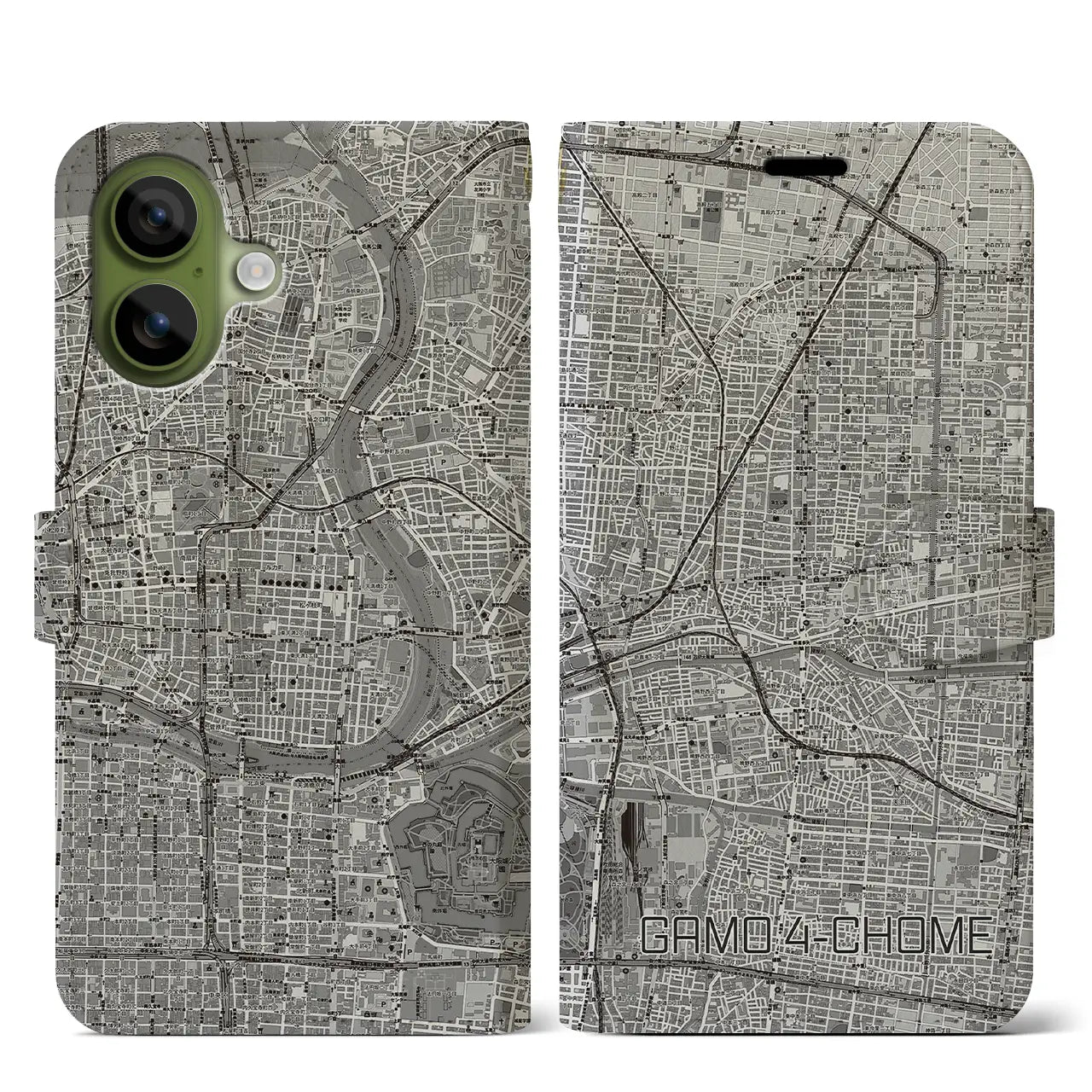 【蒲生四丁目（大阪府）】地図柄iPhoneケース（手帳タイプ）