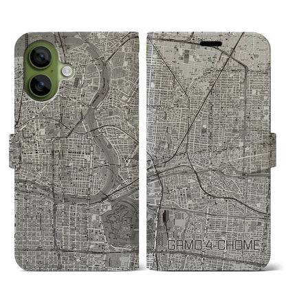 【蒲生四丁目（大阪府）】地図柄iPhoneケース（手帳タイプ）