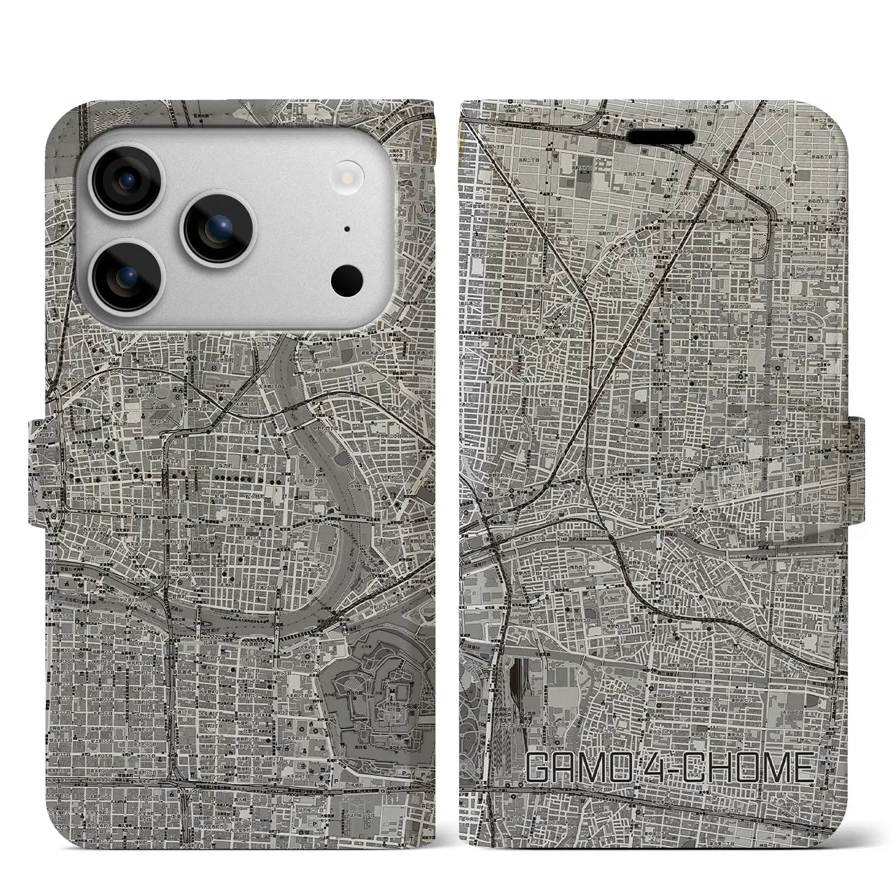 【蒲生四丁目（大阪府）】地図柄iPhoneケース（手帳タイプ）