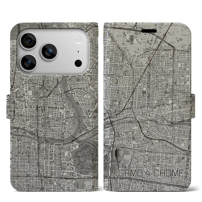 【蒲生四丁目（大阪府）】地図柄iPhoneケース（手帳タイプ）