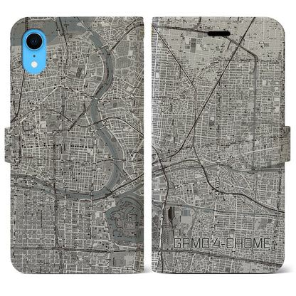 【蒲生四丁目（大阪府）】地図柄iPhoneケース（手帳タイプ）モノトーン・iPhone XR 用