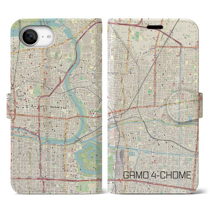 【蒲生四丁目（大阪府）】地図柄iPhoneケース（手帳タイプ）