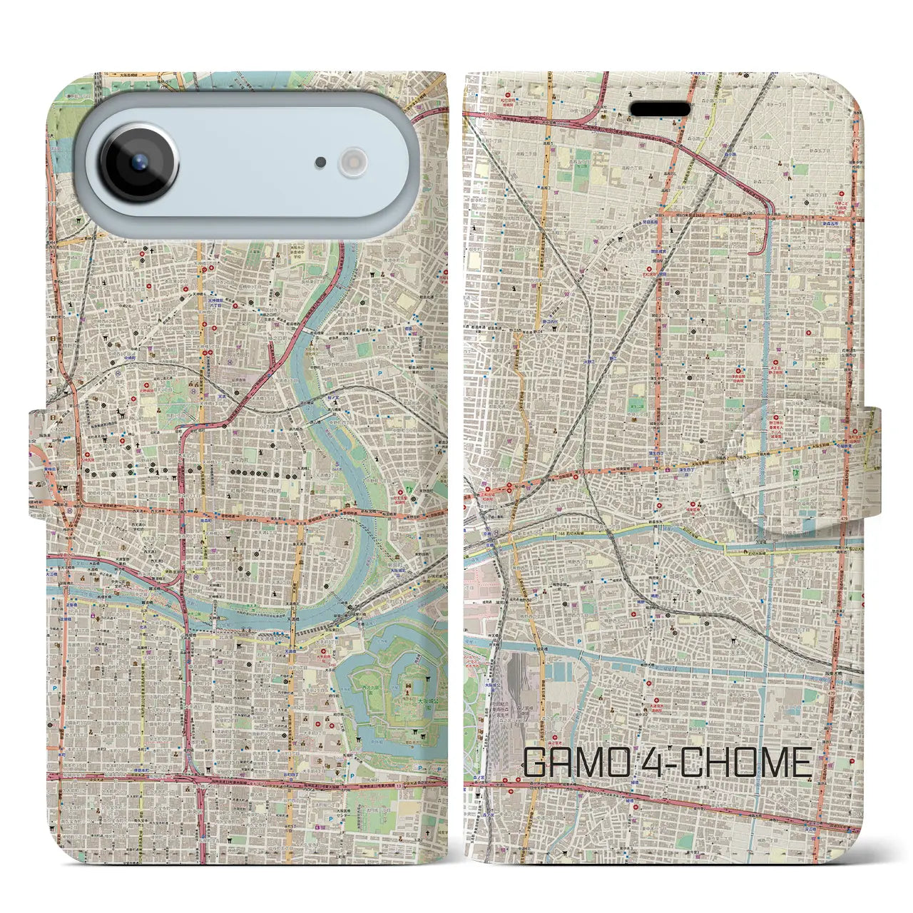 【蒲生四丁目（大阪府）】地図柄iPhoneケース（手帳タイプ）