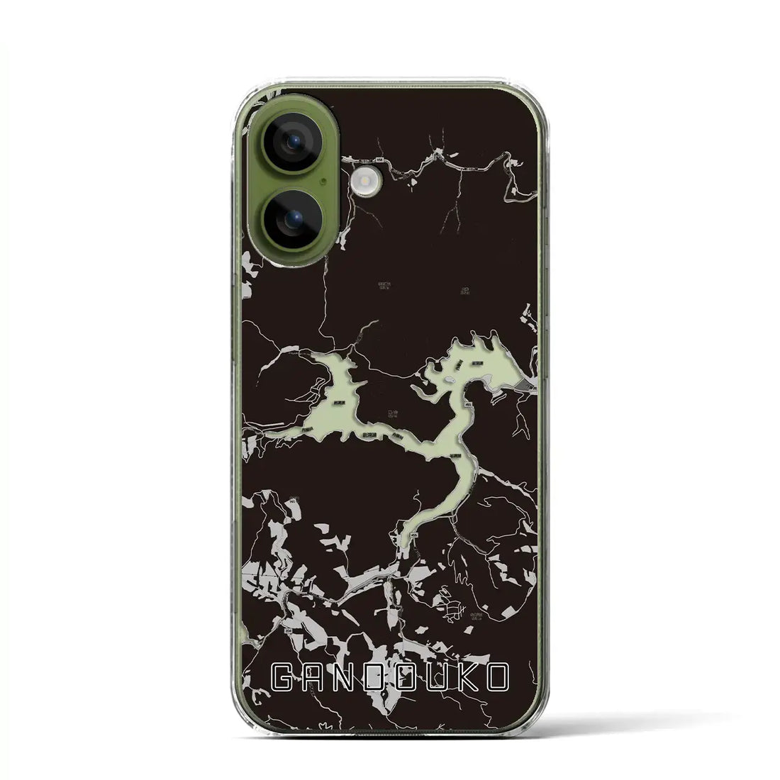 【岩洞湖（岩手県）】地図柄iPhoneケース（クリアタイプ）モノトーン・iPhone 17 Pro Max 用