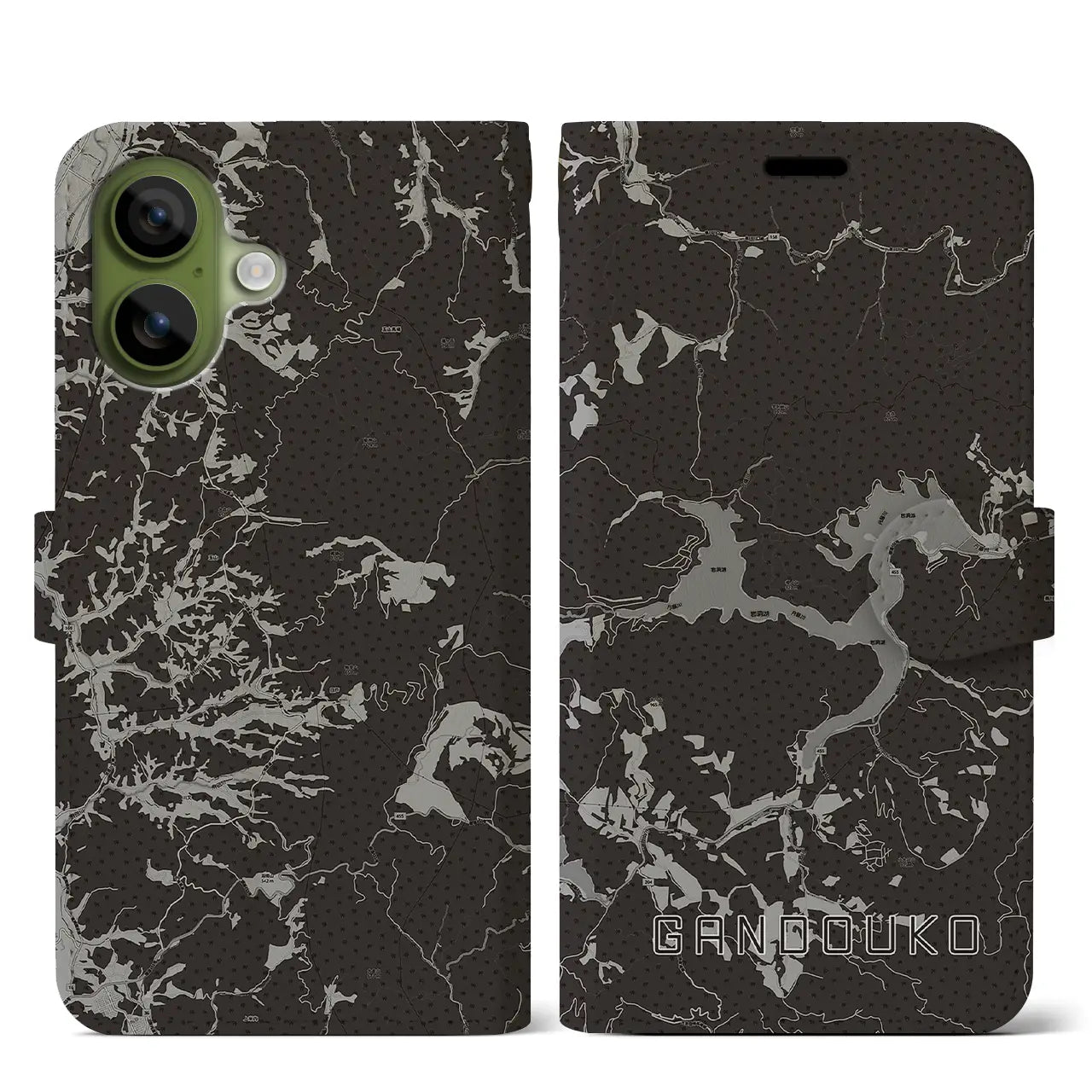 【岩洞湖（岩手県）】地図柄iPhoneケース（手帳タイプ）