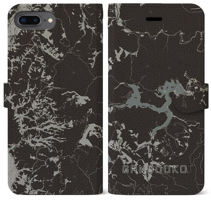 【岩洞湖（岩手県）】地図柄iPhoneケース（手帳タイプ）モノトーン・iPhone 8Plus /7Plus / 6sPlus / 6Plus 用