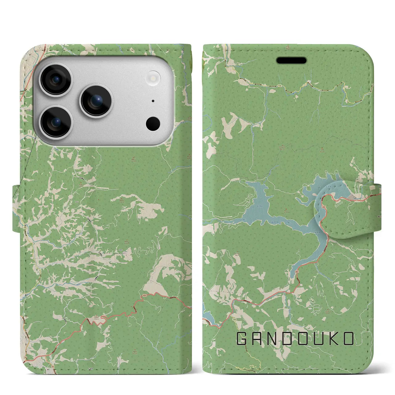 【岩洞湖（岩手県）】地図柄iPhoneケース（手帳タイプ）