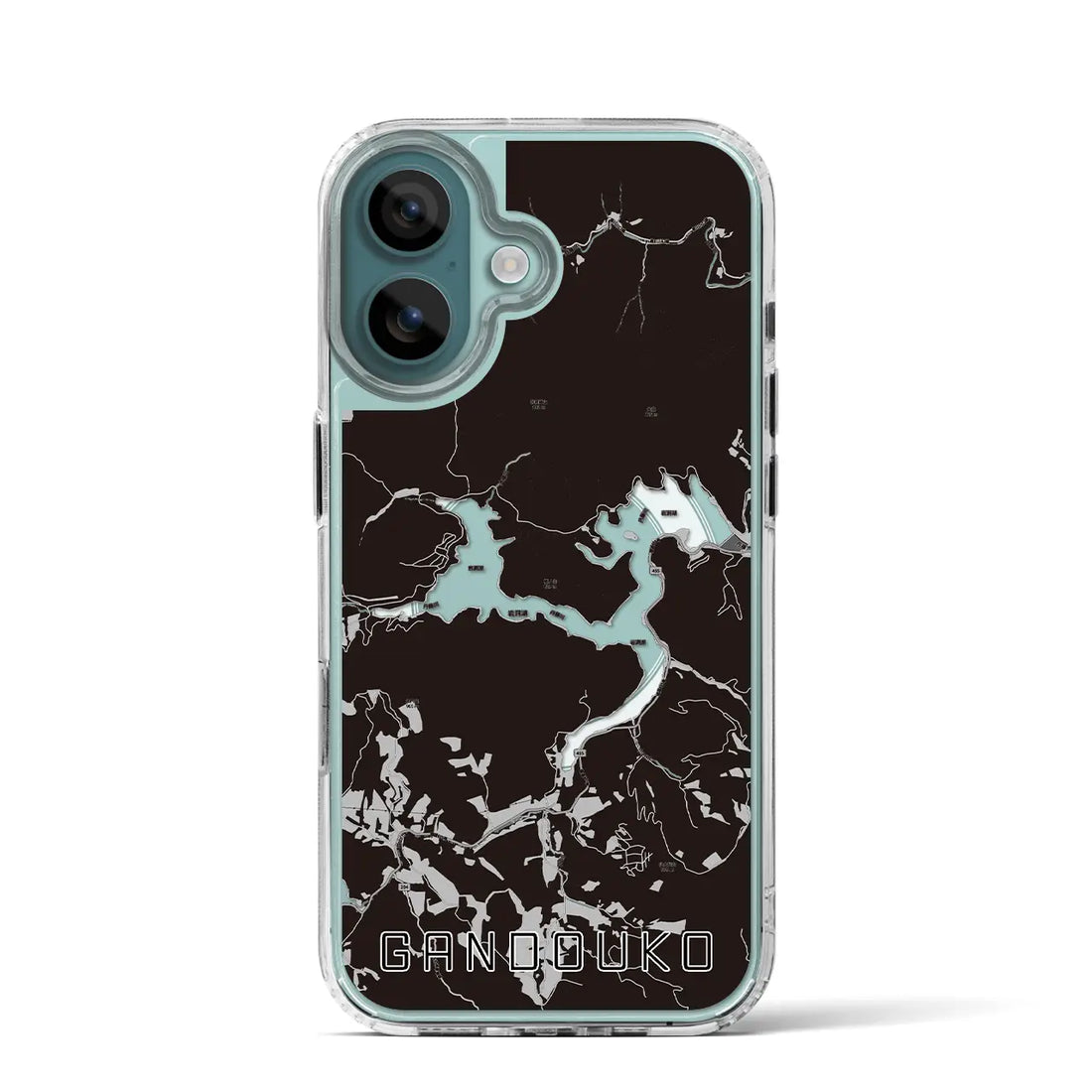 【岩洞湖(岩手県)】地図柄iPhoneケース(MagSafeタイプ)モノトーン・iPhone 16 Pro 用