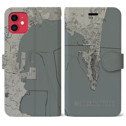 【ジブラルタル（イギリス）】地図柄iPhoneケース（手帳タイプ）モノトーン・iPhone 11 用