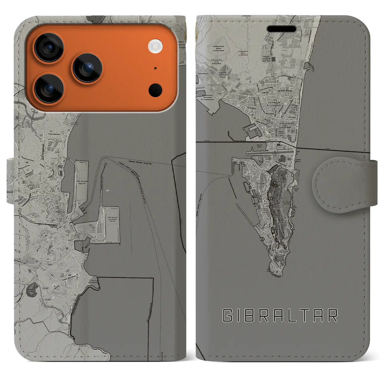 【ジブラルタル（イギリス）】地図柄iPhoneケース（手帳タイプ）