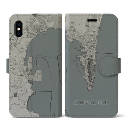 【ジブラルタル（イギリス）】地図柄iPhoneケース（手帳タイプ）モノトーン・iPhone XS / X 用