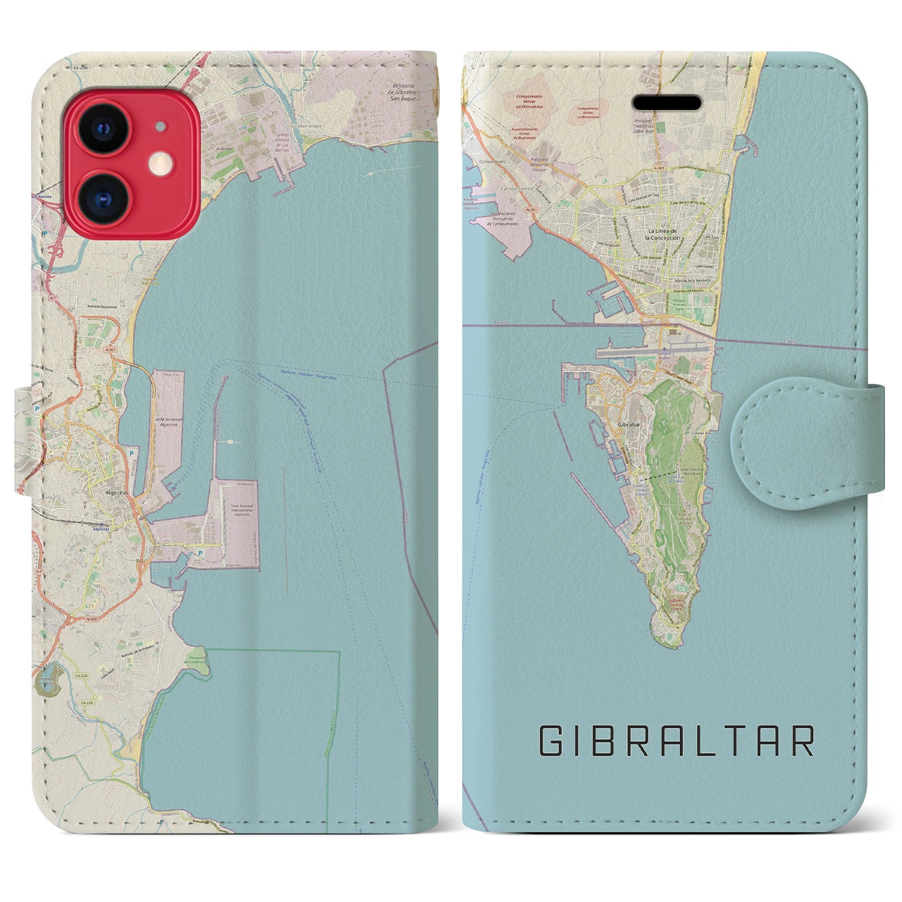 【ジブラルタル】地図柄iPhoneケース（手帳両面タイプ・ナチュラル）iPhone 11 用
