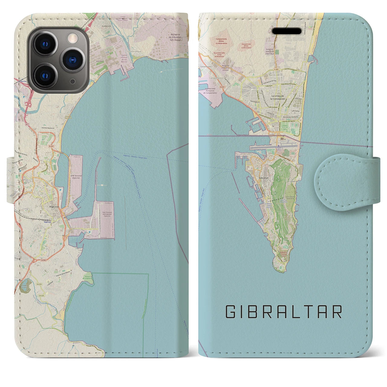 【ジブラルタル】地図柄iPhoneケース（手帳両面タイプ・ナチュラル）iPhone 11 Pro Max 用