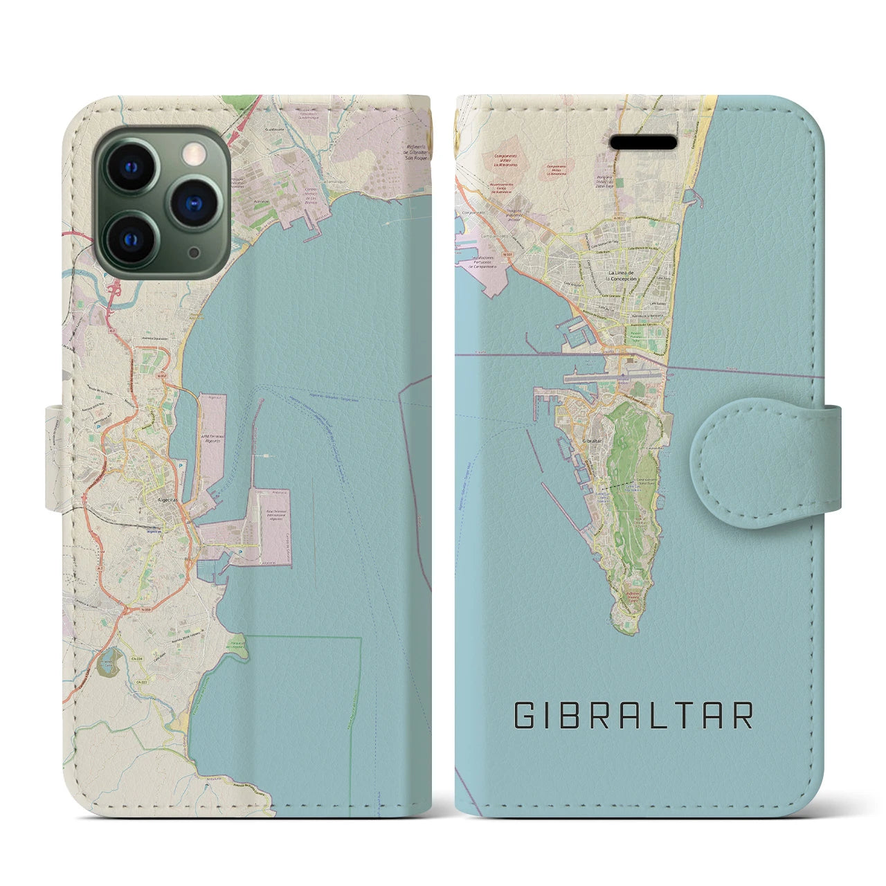 【ジブラルタル】地図柄iPhoneケース（手帳両面タイプ・ナチュラル）iPhone 11 Pro 用