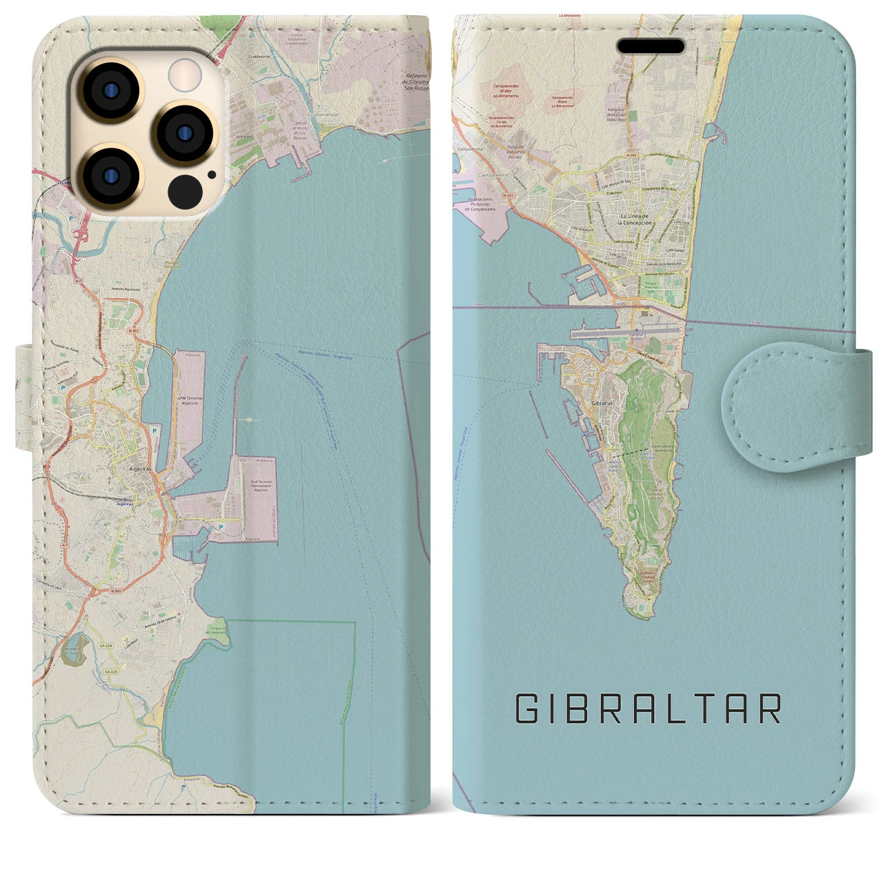 【ジブラルタル】地図柄iPhoneケース（手帳両面タイプ・ナチュラル）iPhone 12 Pro Max 用
