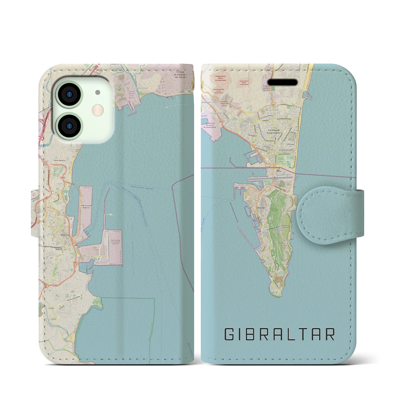 【ジブラルタル】地図柄iPhoneケース（手帳両面タイプ・ナチュラル）iPhone 12 mini 用