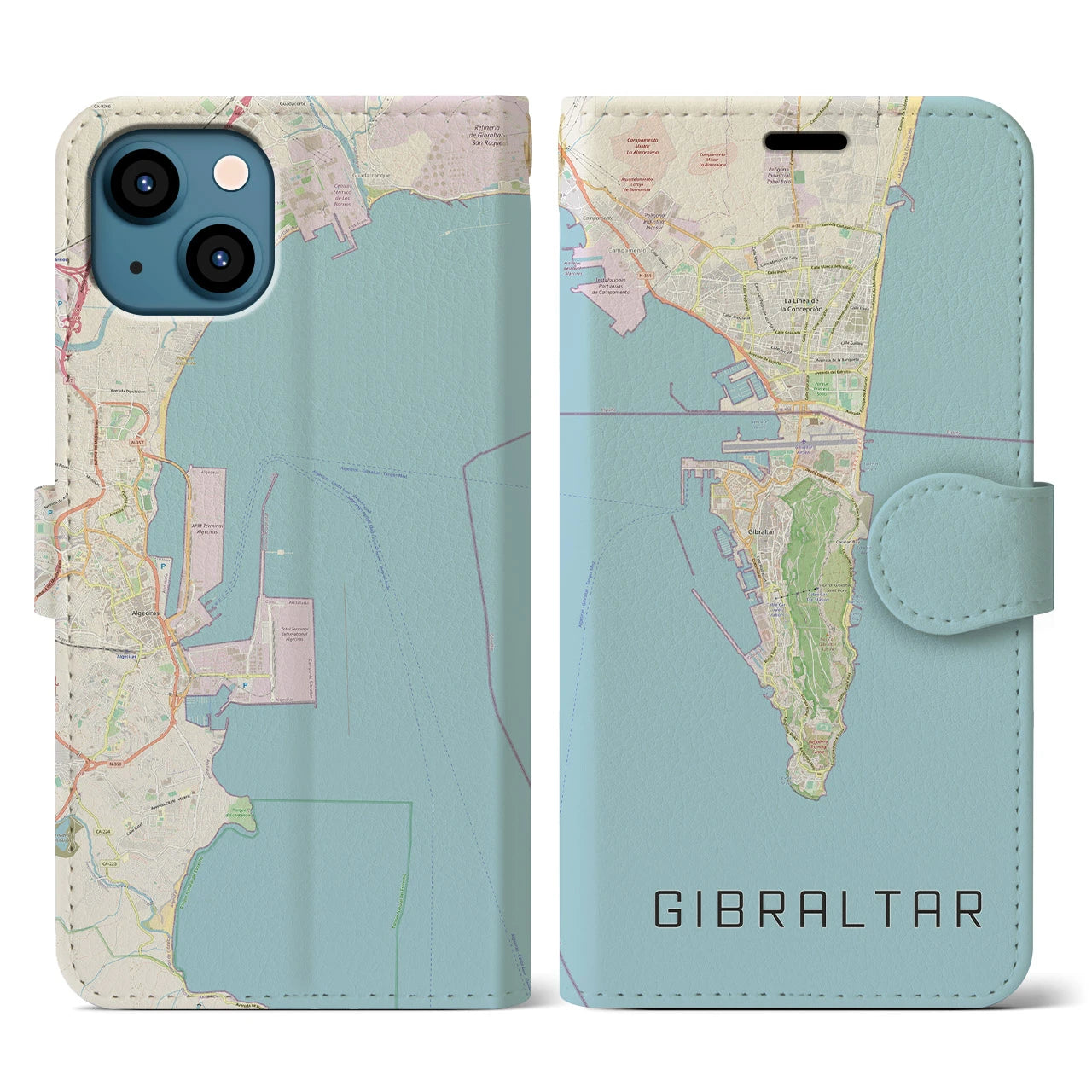 【ジブラルタル】地図柄iPhoneケース（手帳両面タイプ・ナチュラル）iPhone 13 用