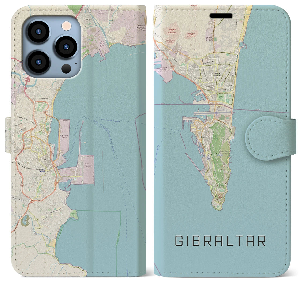 【ジブラルタル】地図柄iPhoneケース（手帳両面タイプ・ナチュラル）iPhone 13 Pro Max 用