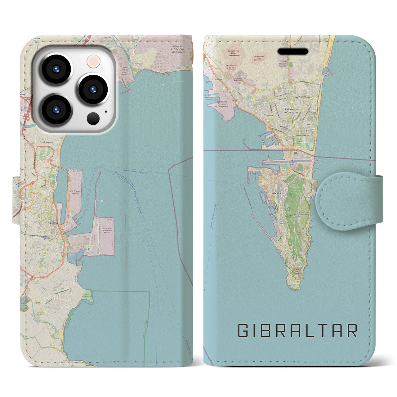 【ジブラルタル】地図柄iPhoneケース（手帳両面タイプ・ナチュラル）iPhone 13 Pro 用