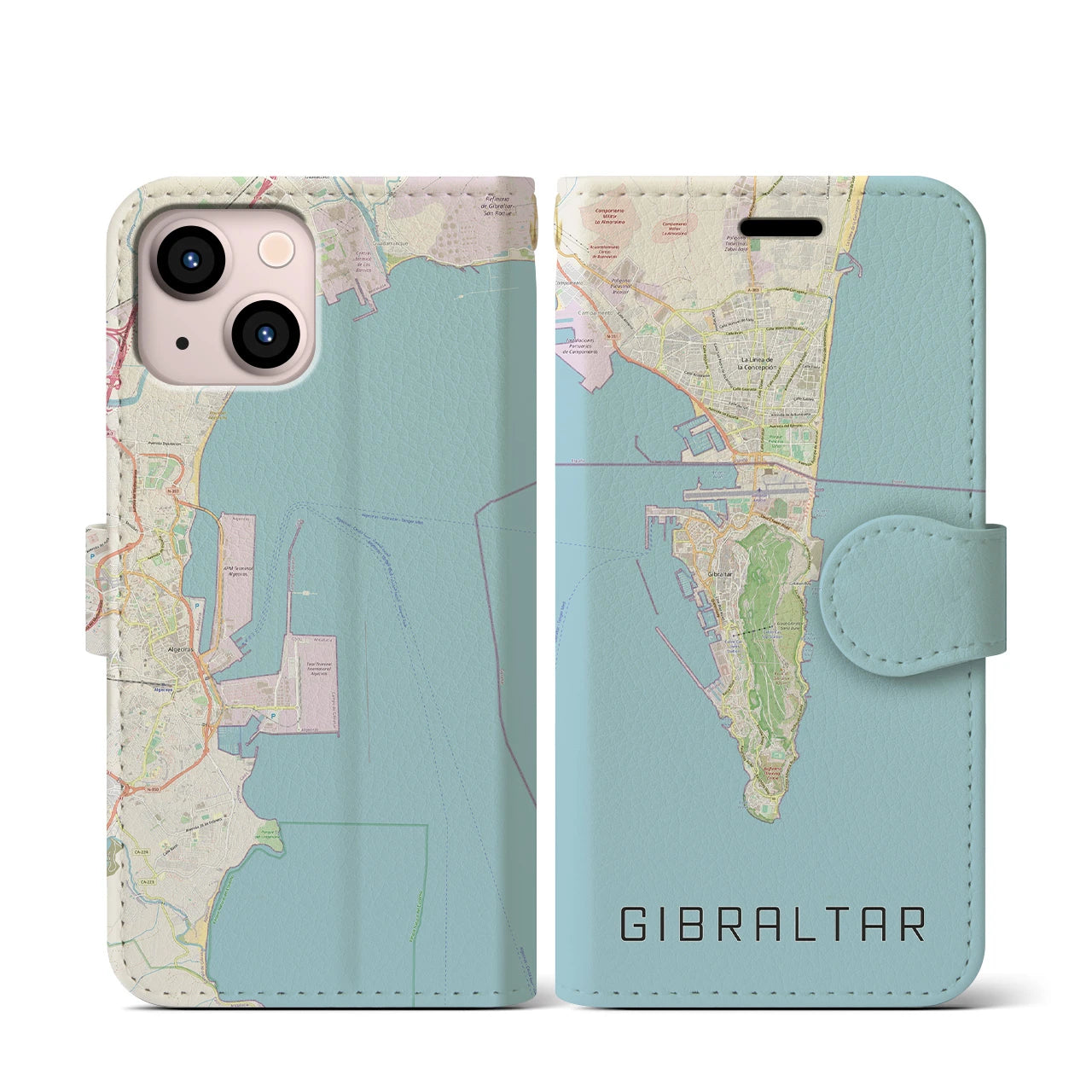 【ジブラルタル】地図柄iPhoneケース（手帳両面タイプ・ナチュラル）iPhone 13 mini 用